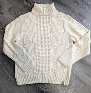 Men's Original Weatherproof Vintage Ivory Cable Knit Turtleneck Sweater Cozy Ski